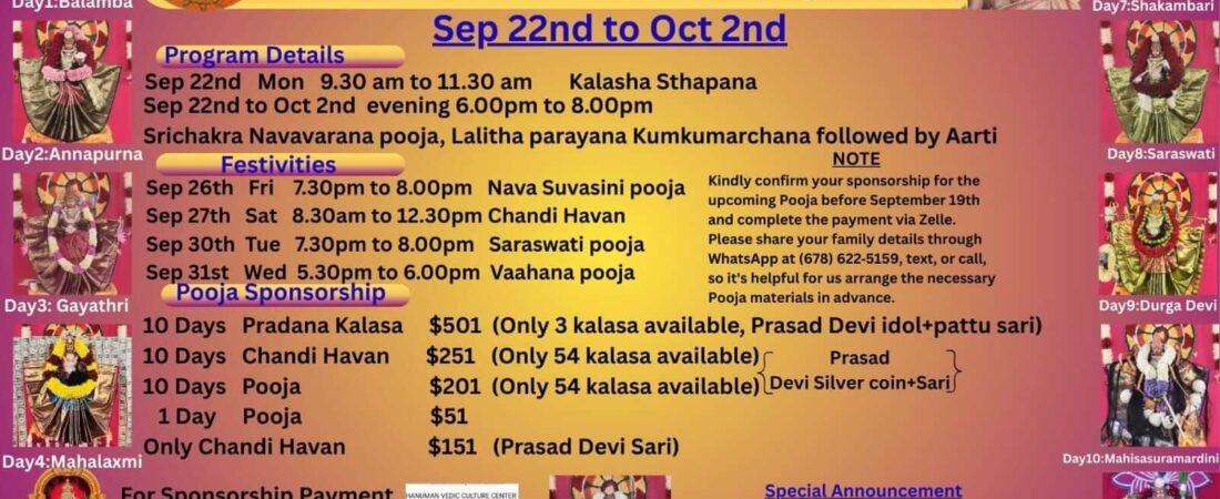 Devi Navaratri Festival 2025 – Hanuman Vedic Culture Center, Kansas City